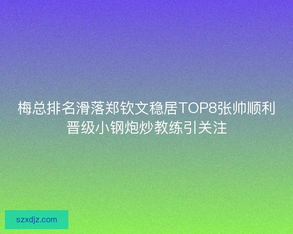 梅总排名滑落郑钦文稳居TOP8张帅顺利晋级小钢炮炒教练引关注