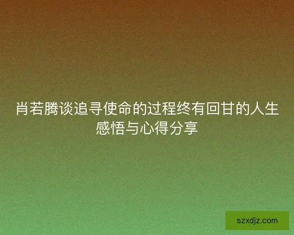 肖若腾谈追寻使命的过程终有回甘的人生感悟与心得分享