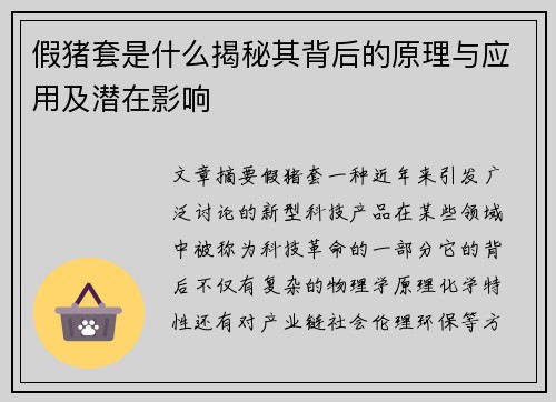 假猪套是什么揭秘其背后的原理与应用及潜在影响